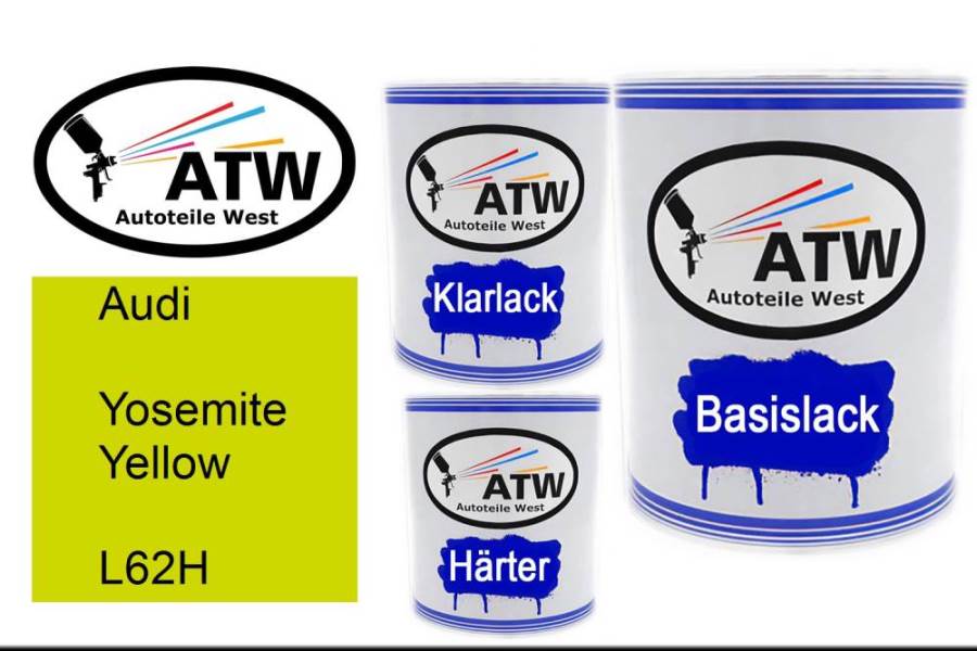 Audi, Yosemite Yellow, L62H: 1L Lackdose + 1L Klarlack + 500ml Härter - Set, von ATW Autoteile West.